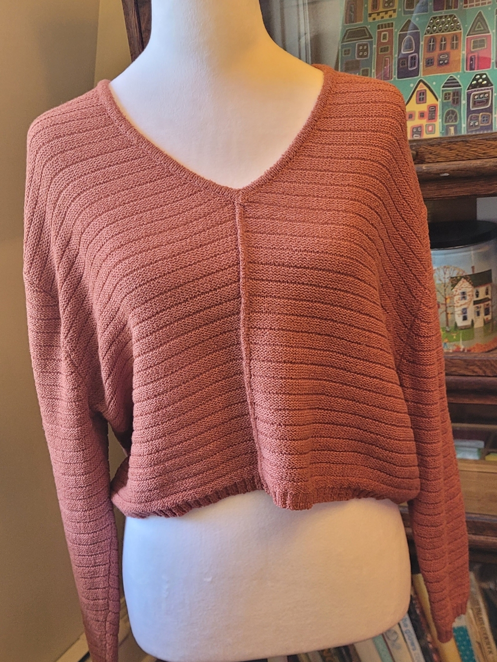 🥳2/$35🥳 Billabong Rust-Tone Cropped V-Neck Ribbed Sweater